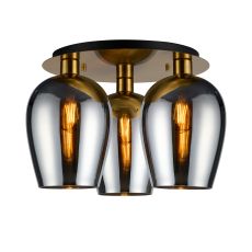 (KOOMS) Lori 40cm Round Ceiling Flush, 3 Light Flush Fitting, Antique Gold/Chrome Wine Shades