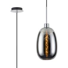 Lori 1.7m Single Pendant, 1 Light Adjustable E27, Polished Chrome/Chrome Slim Curved Trapezium Shades
