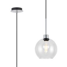 Lori 1.7m Single Pendant, 1 Light Adjustable E27, Polished Chrome/Clear Open Mouth Round Globe Shades