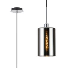 Lori 1.7m Single Pendant, 1 Light Adjustable E27, Polished Chrome/Chrome Cylinder Glass Shade