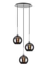 Lori 40cm Round Pendant, 3 Light Adjustable E27, Polished Chrome/Chrome Open Mouth Round Globe Shades