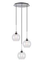 Lori 40cm Round Pendant, 3 Light Adjustable E27, Polished Chrome/Clear Open Mouth Round Globe Shades