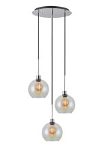 (KOOMS) Lori 40cm Round Pendant, 3 Light Adjustable E27, Polished Chrome/Iridescent Open Mouth Round Globe Shades