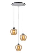 Lori 40cm Round Pendant, 3 Light Adjustable E27, Polished Chrome/Amber Wine Shades
