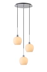 Lori 40cm Round Pendant, 3 Light Adjustable E27, Polished Chrome/Opal Wine Shades
