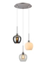 (KOOMS) Lori 40cm Round Pendant, 3 Light Adjustable E27, Polished Chrome/Chrome/Opal/Clear Wine Shades
