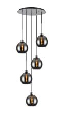Lori 45cm Round Pendant, 5 Light Adjustable E27, Polished Chrome/Chrome Open Mouth Round Globe Shades