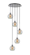 (KOOMS) Lori 45cm Round Pendant, 5 Light Adjustable E27, Polished Chrome/Iridescent Open Mouth Round Globe Shades