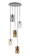 (KOOMS) Lori 45cm Round Pendant, 5 Light Adjustable E27, Polished Chrome/Cognac/Chrome/Clear/Copper/Gold Twisted Cylinder Shades