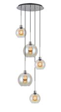 (KOOMS) Lori 45cm Round Pendant, 5 Light Adjustable E27, Polished Chrome/Iridescent/Iridescent Open Mouth Round Globe Shades