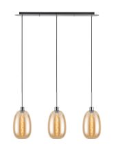 Lori Linear Pendant, 3 Light Adjustable E27, Polished Chrome/Amber Slim Curved Trapezium Shades