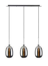 Lori Linear Pendant, 3 Light Adjustable E27, Polished Chrome/Chrome Slim Curved Trapezium Shades