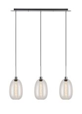 Lori Linear Pendant, 3 Light Adjustable E27, Polished Chrome/Clear Slim Curved Trapezium Shades