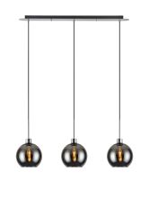 Lori Linear Pendant, 3 Light Adjustable E27, Polished Chrome/Chrome Open Mouth Round Globe Shades