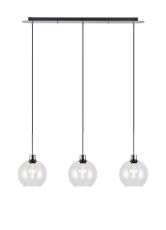 Lori Linear Pendant, 3 Light Adjustable E27, Polished Chrome/Clear Open Mouth Round Globe Shades