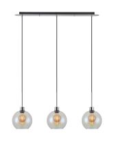 (KOOMS) Lori Linear Pendant, 3 Light Adjustable E27, Polished Chrome/Iridescent Open Mouth Round Globe Shades
