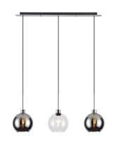 Lori Linear Pendant, 3 Light Adjustable E27, Polished Chrome/Clear/Smoke Open Mouth Round Globe Shades