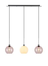 Lori Linear Pendant, 3 Light Adjustable E27, Polished Chrome/Opal/Pink Open Mouth Round Globe Shades