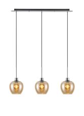 Lori Linear Pendant, 3 Light Adjustable E27, Polished Chrome/Amber Wine Shades