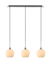 Lori Linear Pendant, 3 Light Adjustable E27, Polished Chrome/Opal Wine Shades