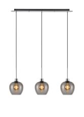 Lori Linear Pendant, 3 Light Adjustable E27, Polished Chrome/Smoke Wine Shades