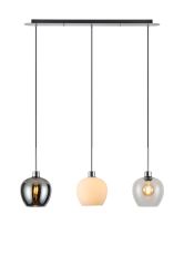 (KOOMS) Lori Linear Pendant, 3 Light Adjustable E27, Polished Chrome/Chrome/Opal/Clear Wine Shades