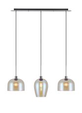 (KOOMS) Lori Linear Pendant, 3 Light Adjustable E27, Polished Chrome/Iridescent Wine Cloche Shades
