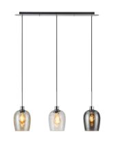 Lori Linear Pendant, 3 Light Adjustable E27, Polished Chrome/Champagne/Clear/Smoke Ripple Wine Shades