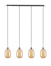 Lori Linear Pendant, 4 Light Adjustable E27, Polished Chrome/Amber Slim Curved Trapezium Shades