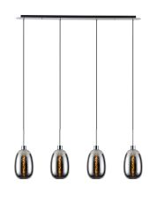 Lori Linear Pendant, 4 Light Adjustable E27, Polished Chrome/Chrome Slim Curved Trapezium Shades