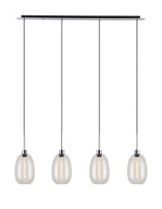 Lori Linear Pendant, 4 Light Adjustable E27, Polished Chrome/Clear Slim Curved Trapezium Shades