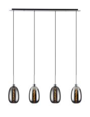 Lori Linear Pendant, 4 Light Adjustable E27, Polished Chrome/Chrome/Smoke Slim Curved Trapezium Shades