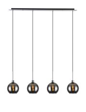 Lori Linear Pendant, 4 Light Adjustable E27, Polished Chrome/Chrome Open Mouth Round Globe Shades