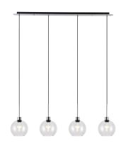 Lori Linear Pendant, 4 Light Adjustable E27, Polished Chrome/Clear Open Mouth Round Globe Shades