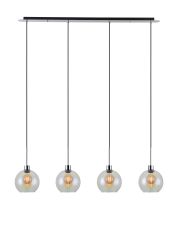 (KOOMS) Lori Linear Pendant, 4 Light Adjustable E27, Polished Chrome/Iridescent Open Mouth Round Globe Shades