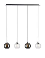Lori Linear Pendant, 4 Light Adjustable E27, Polished Chrome/Clear/Smoke Open Mouth Round Globe Shades