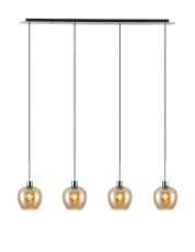 Lori Linear Pendant, 4 Light Adjustable E27, Polished Chrome/Amber Wine Shades