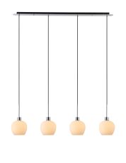 Lori Linear Pendant, 4 Light Adjustable E27, Polished Chrome/Opal Wine Shades