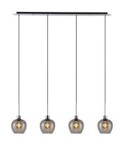 Lori Linear Pendant, 4 Light Adjustable E27, Polished Chrome/Smoke Wine Shades