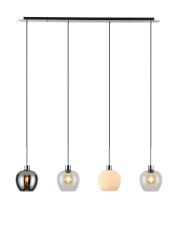 (KOOMS) Lori Linear Pendant, 4 Light Adjustable E27, Polished Chrome/Chrome/Opal/Clear Wine Shades