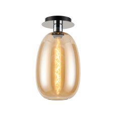 Lori 15cm Round Ceiling Flush, 1 Light Flush Fitting E27, Polished Chrome/Amber Slim Curved Trapezium Shades
