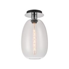 Lori 15cm Round Ceiling Flush, 1 Light Flush Fitting E27, Polished Chrome/Clear Slim Curved Trapezium Shades