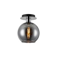 Lori 15cm Round Ceiling Flush, 1 Light Flush Fitting E27, Polished Chrome/Chrome Open Mouth Round Globe Shades