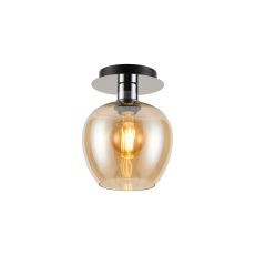 Lori 15cm Round Ceiling Flush, 1 Light Flush Fitting E27, Polished Chrome/Amber Wine Shades