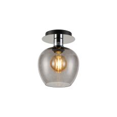 Lori 15cm Round Ceiling Flush, 1 Light Flush Fitting E27, Polished Chrome/Smoke Wine Shades