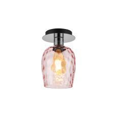 Lori 15cm Round Ceiling Flush, 1 Light Flush Fitting E27, Polished Chrome/Pink Ripple Wine Shades