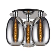 Lori 40cm Round Ceiling Flush, 3 Light Flush Fitting, Polished Chrome/Chrome Slim Curved Trapezium Shades