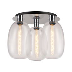 Lori 40cm Round Ceiling Flush, 3 Light Flush Fitting, Polished Chrome/Clear Slim Curved Trapezium Shades
