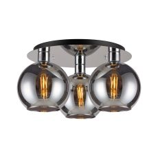 Lori 40cm Round Ceiling Flush, 3 Light Flush Fitting, Polished Chrome/Chrome Open Mouth Round Globe Shades