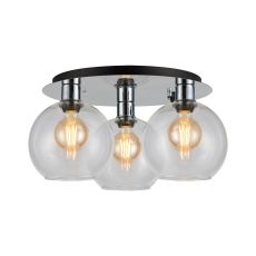 Lori 50cm Round Ceiling Flush, 3 Light FE27, Polished Chrome/Clear Open Mouth Round Globe Shades